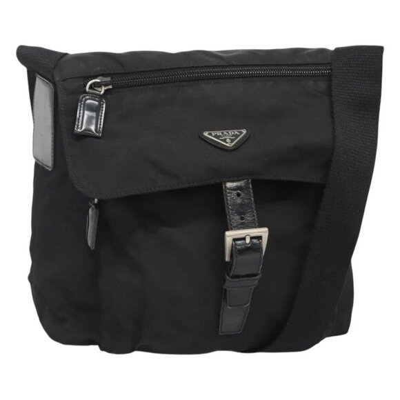 PRADA Shoulder Bag Nylon Black Silver Auth 122318 - Picture 1 of 16